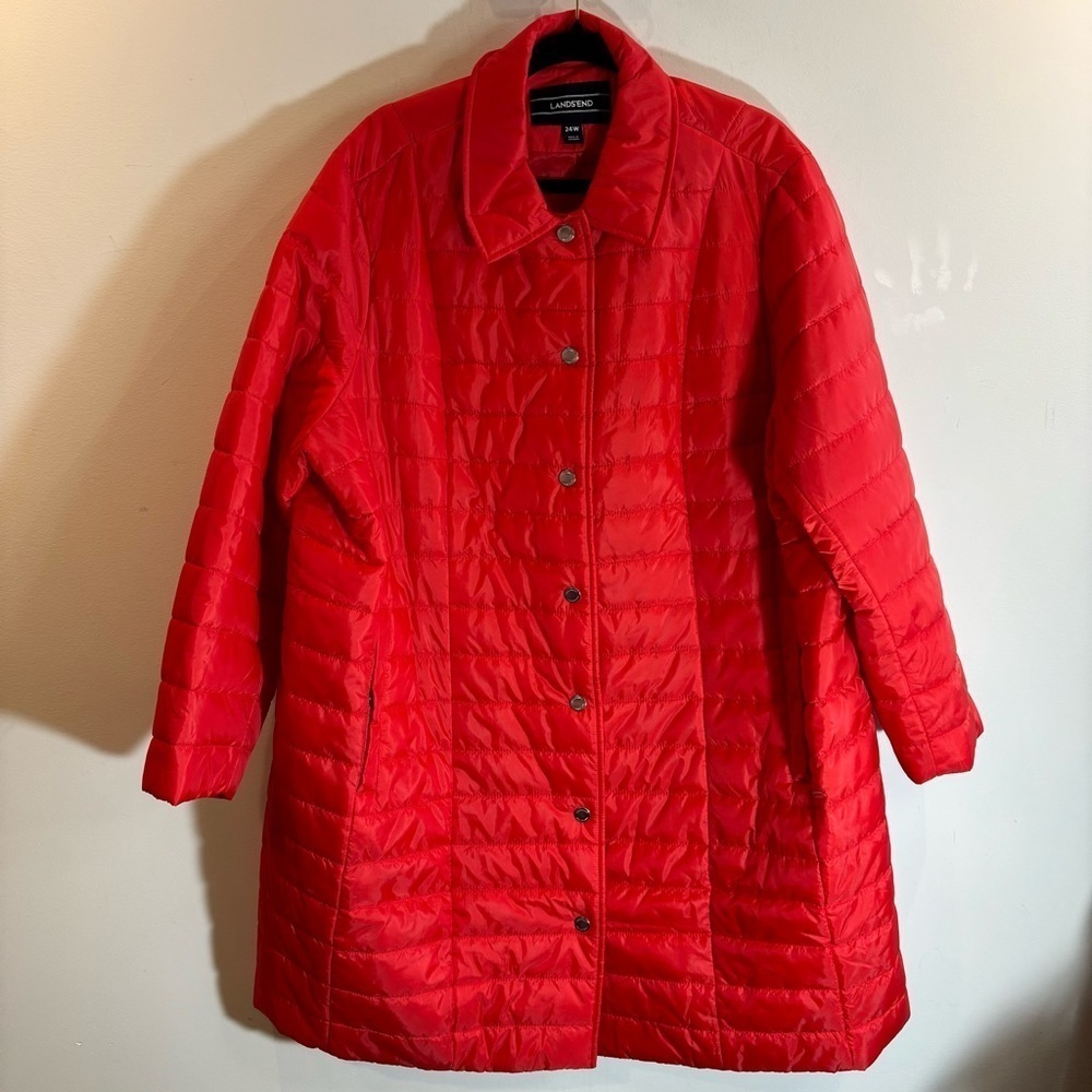 LAND’S END Sz 24W Long Line Snap Buttons Light Primaloft Puffer Parka Coat